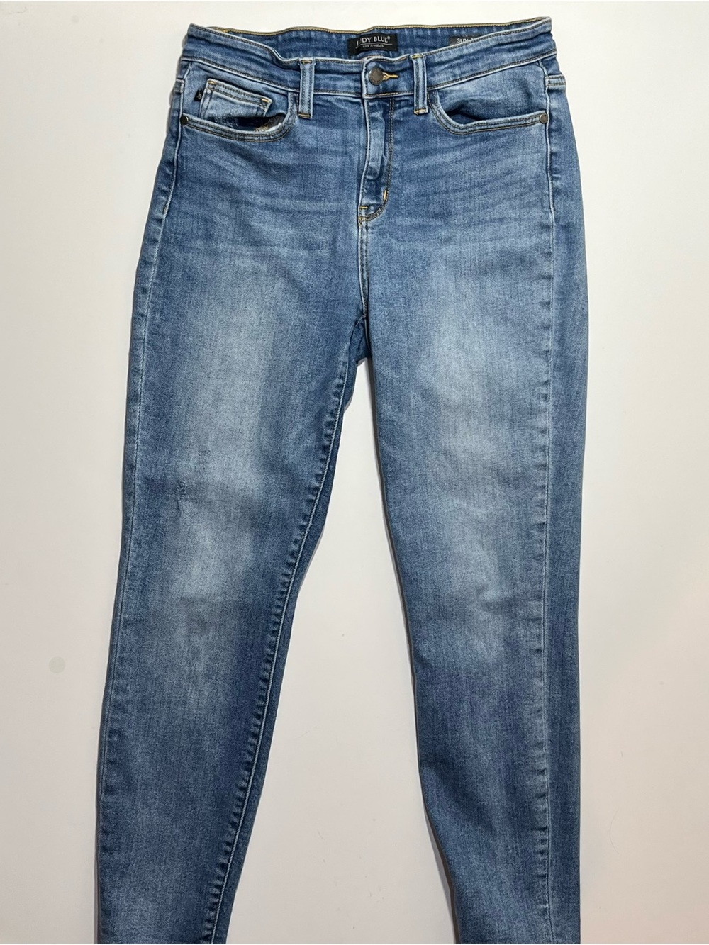Judy Blue High Rise Slim Fit Distressed Stretch Blue Jeans, Size 7/28, JB82176MD